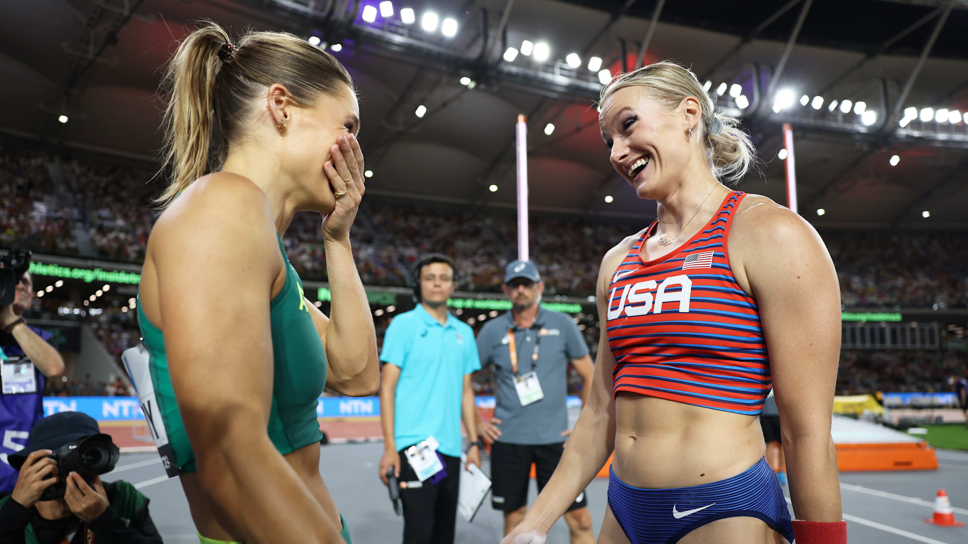 World Athletics Championships 2023: Katie Moon and Nina Kennedy share  emotional pole vault gold