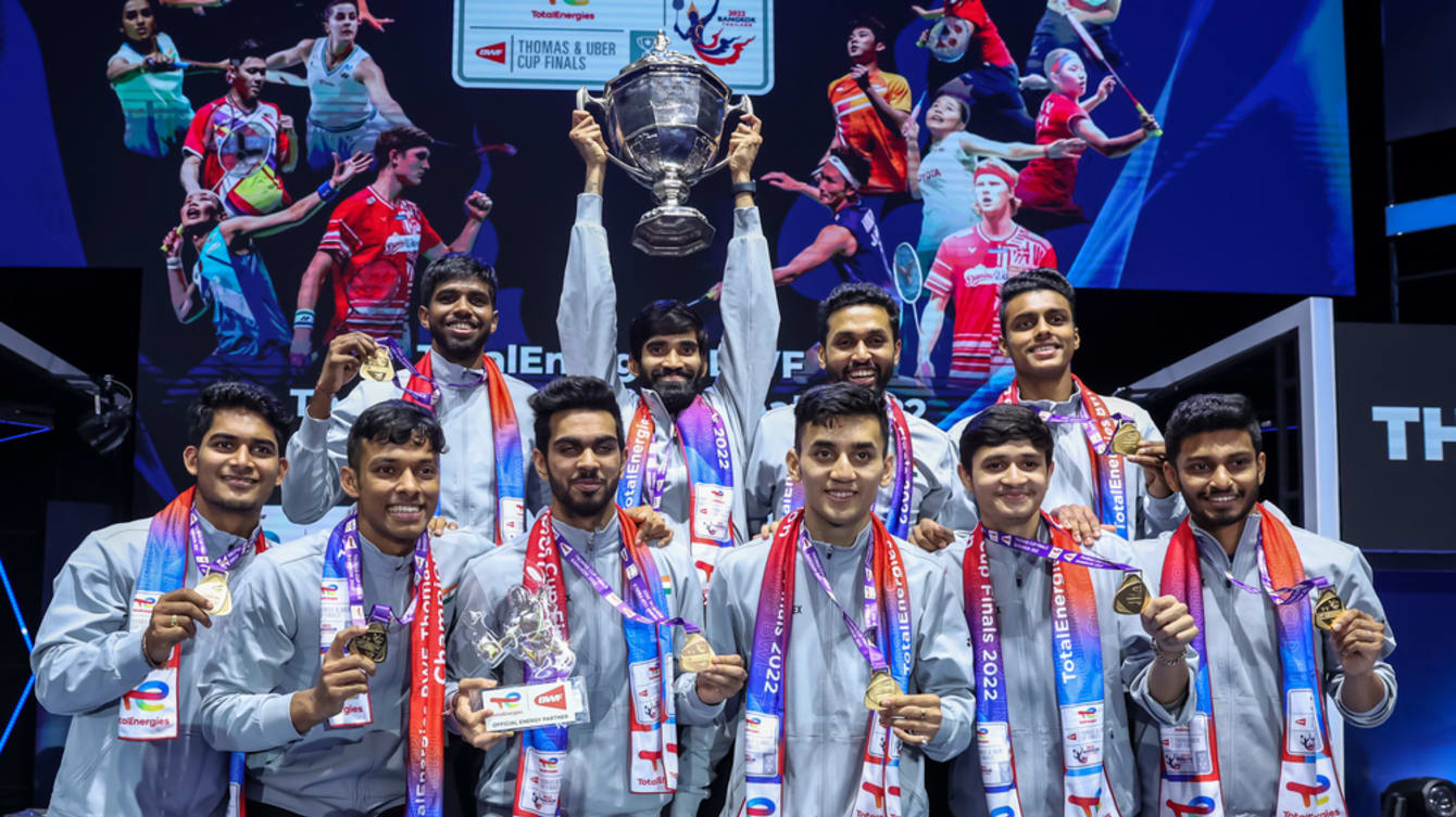 Badminton BWF Thomas Cup 2022 final featuring Indonesia and India