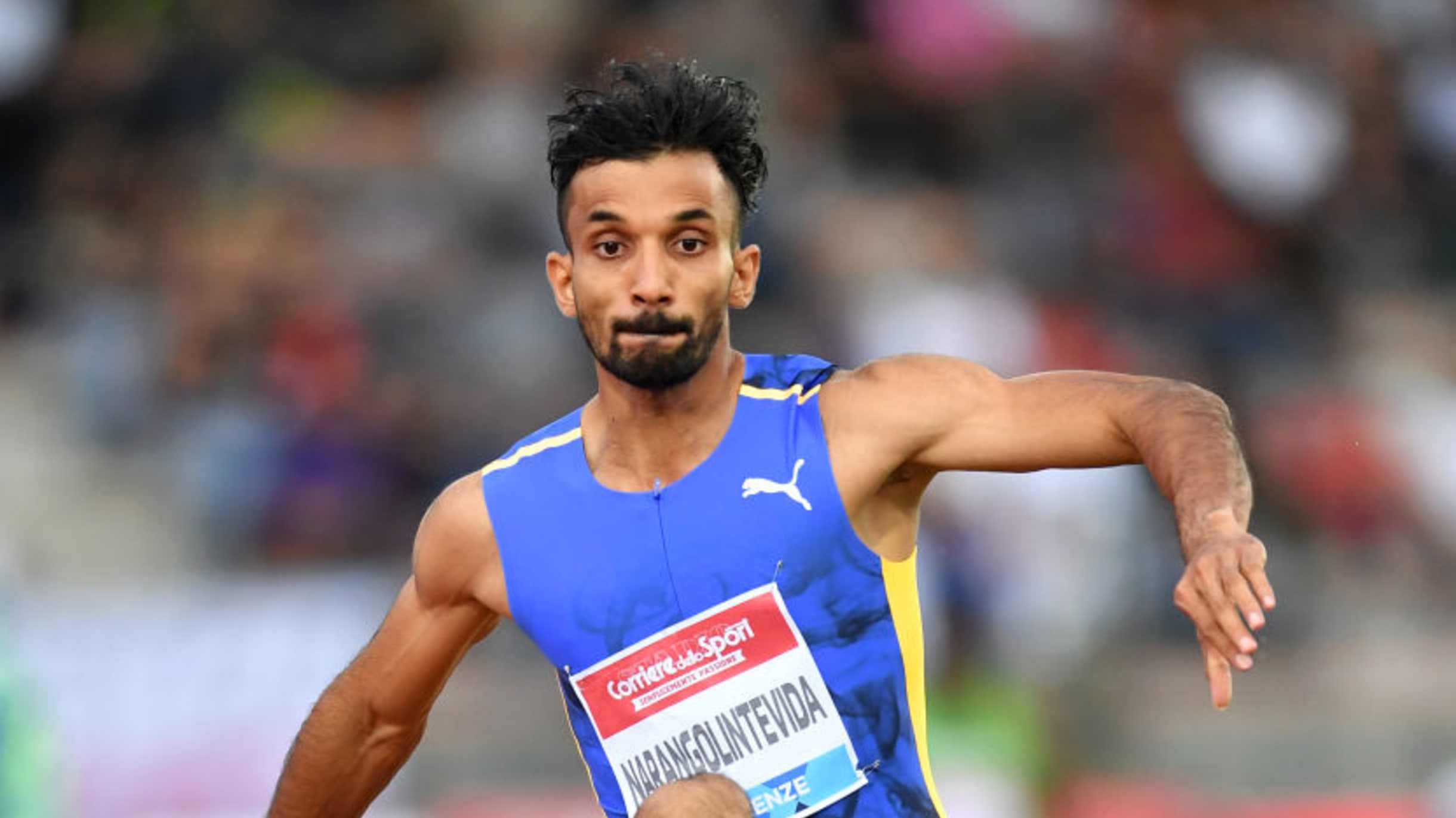 Abdulla Aboobacker Narangolintevida, of India, competes during
