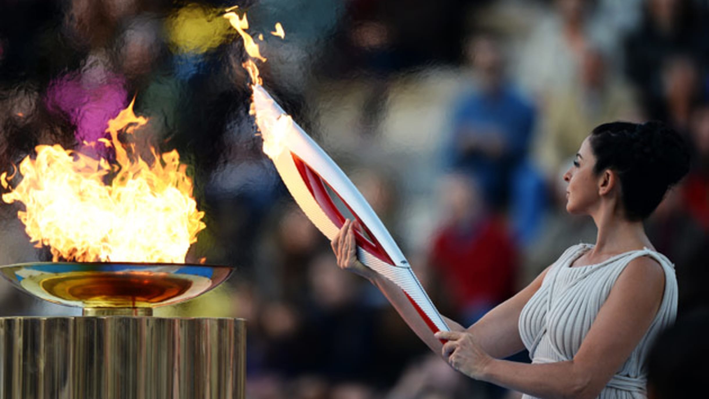 Torch with fire. Olympic flame. Greek Symbol of sports