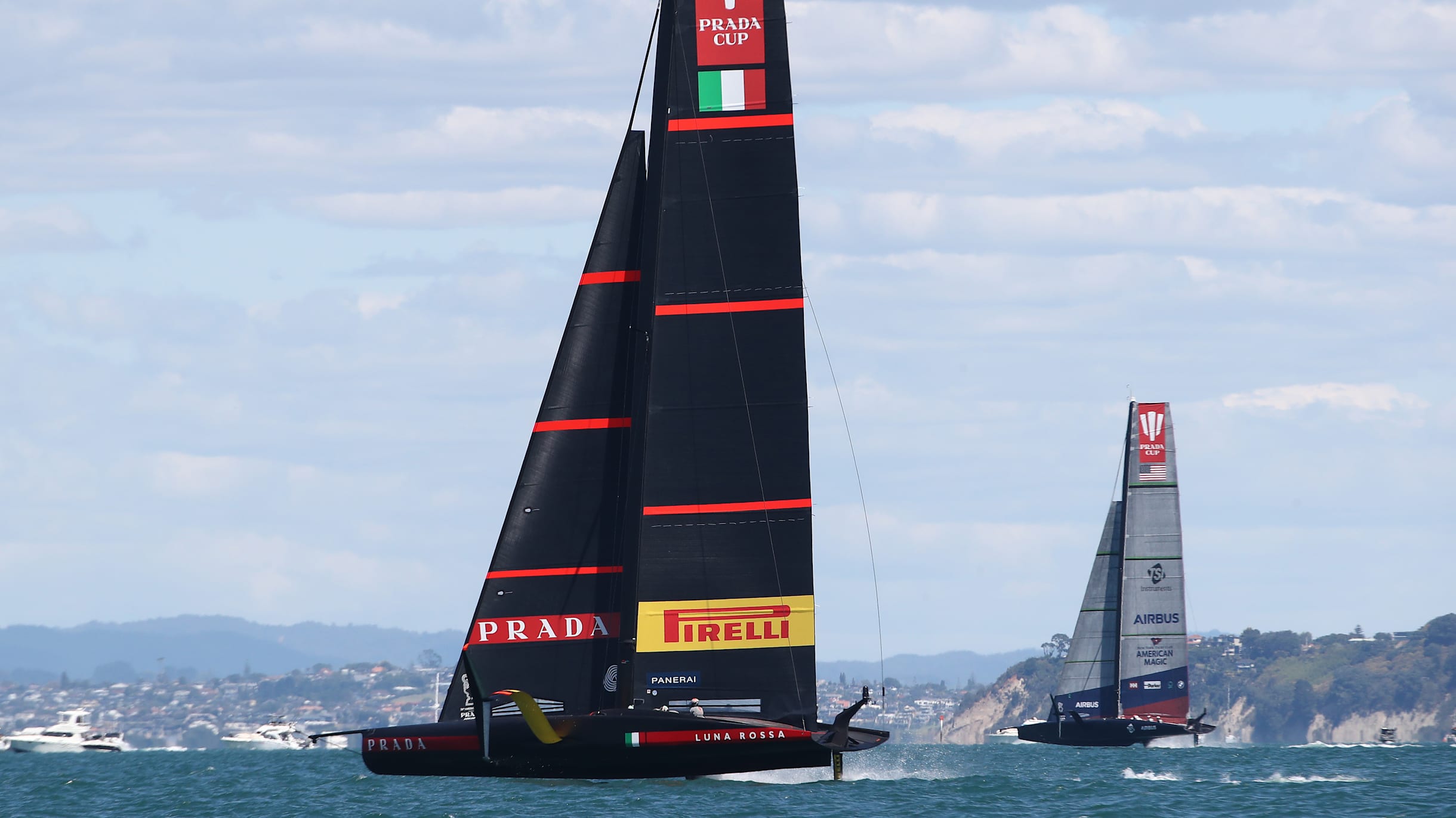 The Italian yacht of Team Luna Rossa shown in action during the