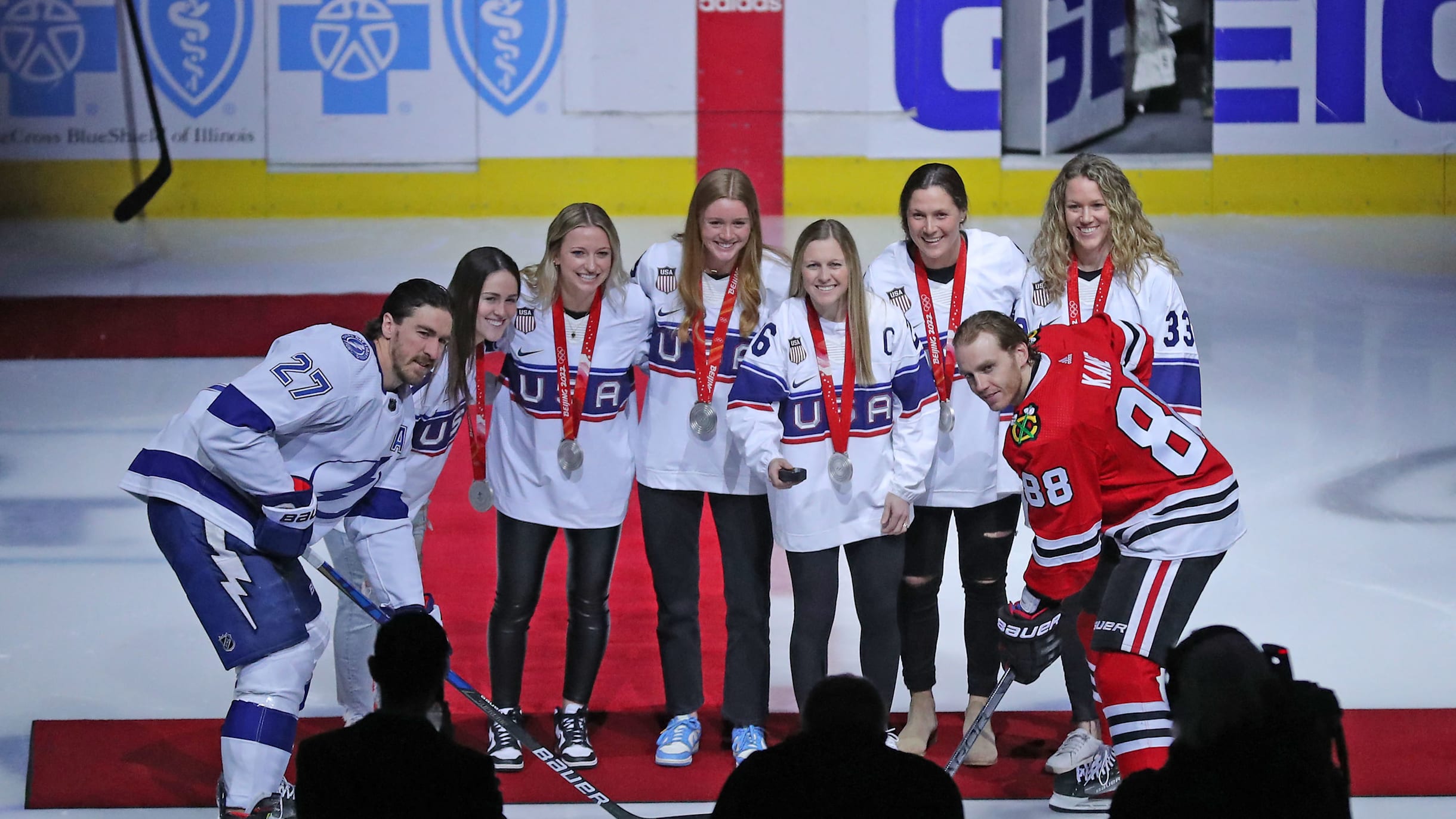 Kendall Coyne Schofield (26) skates with the puck, 2024 Paris Olympics