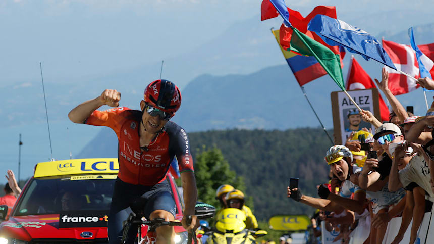 Michal Kwiatkowski celebrates win on stage 13 of the 2023 Tour de France