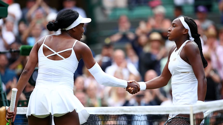 Venus Williams and Coco Gauff at Wimbledon, 2019