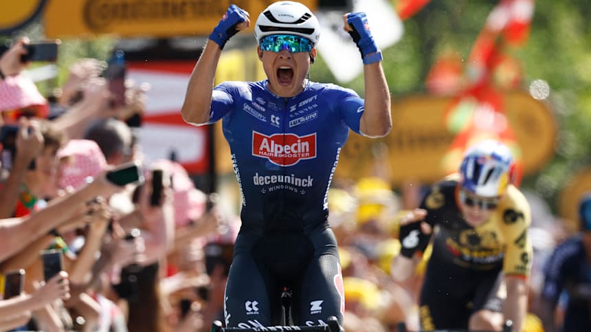 Jasper Philipsen sprinted to victory on stage three of the 2023 Tour de France.