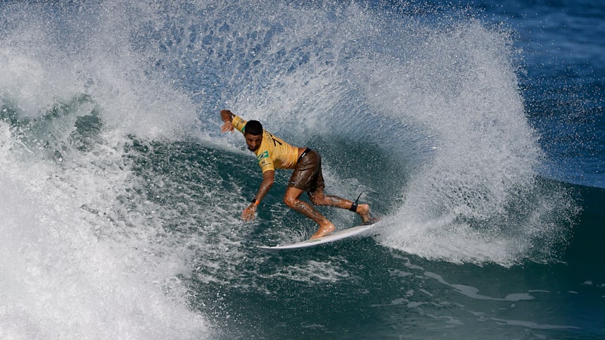 Filipe Toledo of Brazil surfs during the semifinals of the Oi Rio Pro 2022 at Itauna Beach on June 28, 2022 in Saquarema, Brazil.