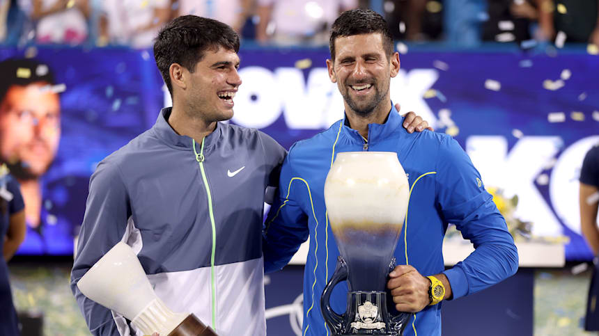 Alcaraz (L), Djokovic at Cincinnati, August 2023