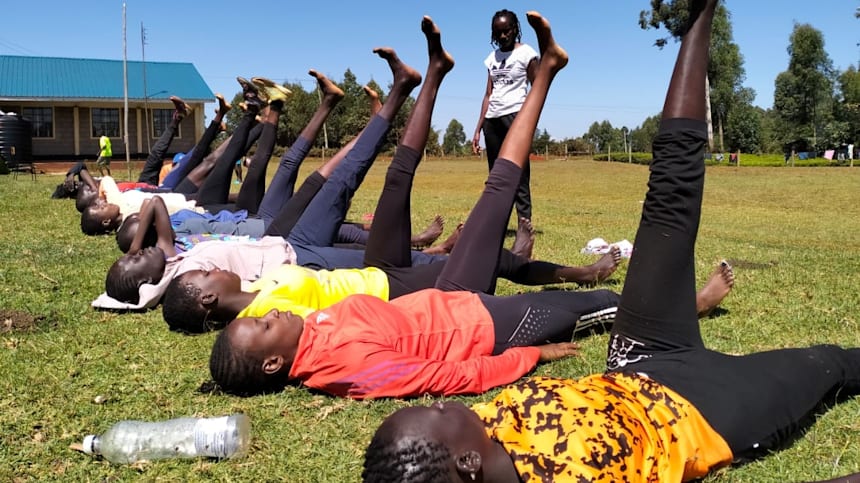 Janeth Jepkosgei training young athletes at her training camp in Kabirirsang, Kenya.