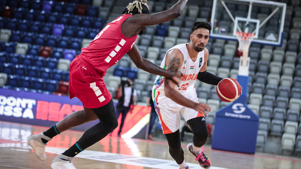 Basketball players in a team outlet
