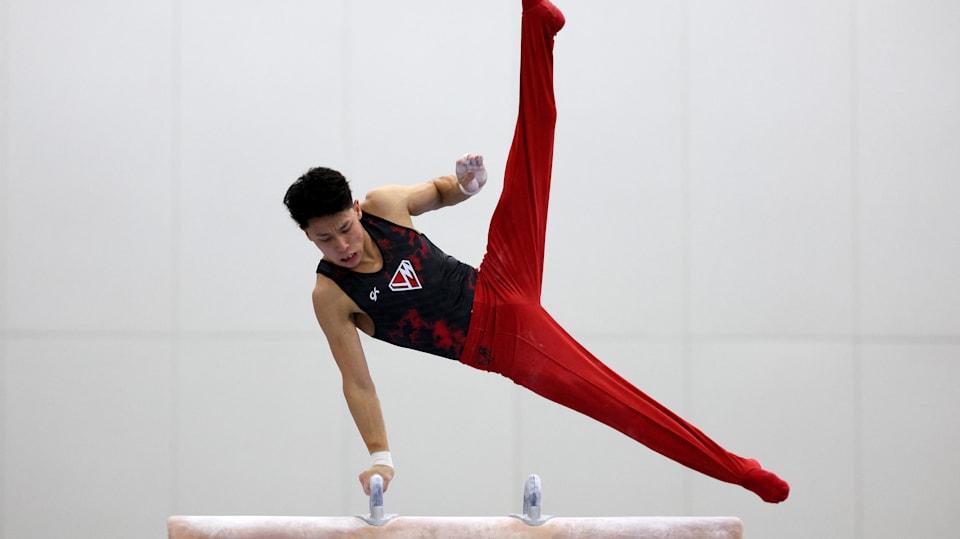 Yul Moldauer competes in the Pommel Horse