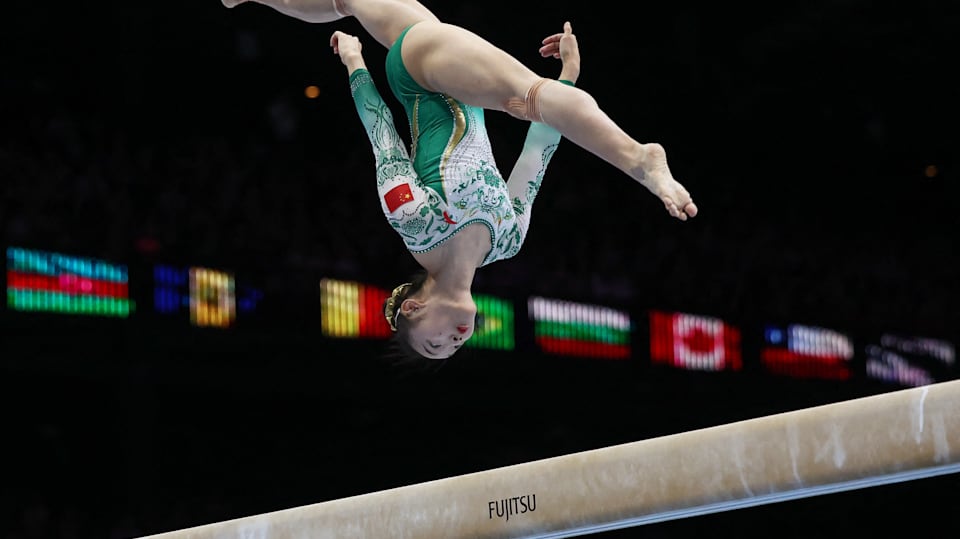 China's Yaqin Zhou in action on the balance beam
