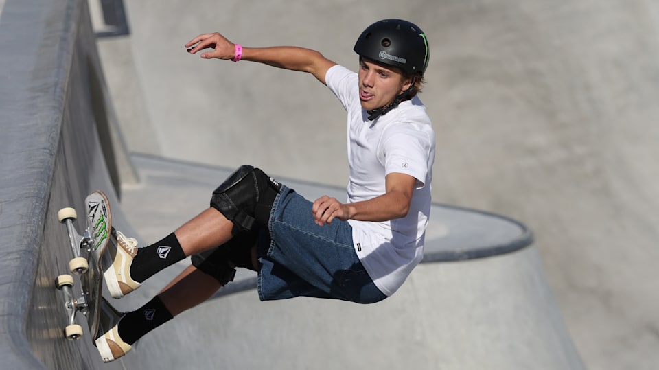 Ethan Copeland of Australia competes in the Men's Park Qualifiers during the Sharjah Skateboarding Street And Park World Championships 2023 