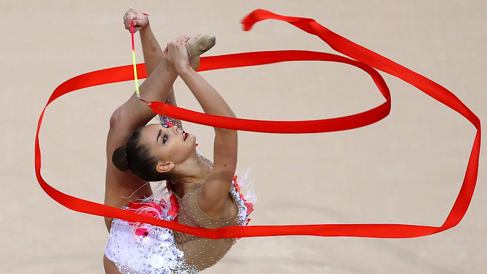 Russia's Averina takes first place in hoop and ball qualification