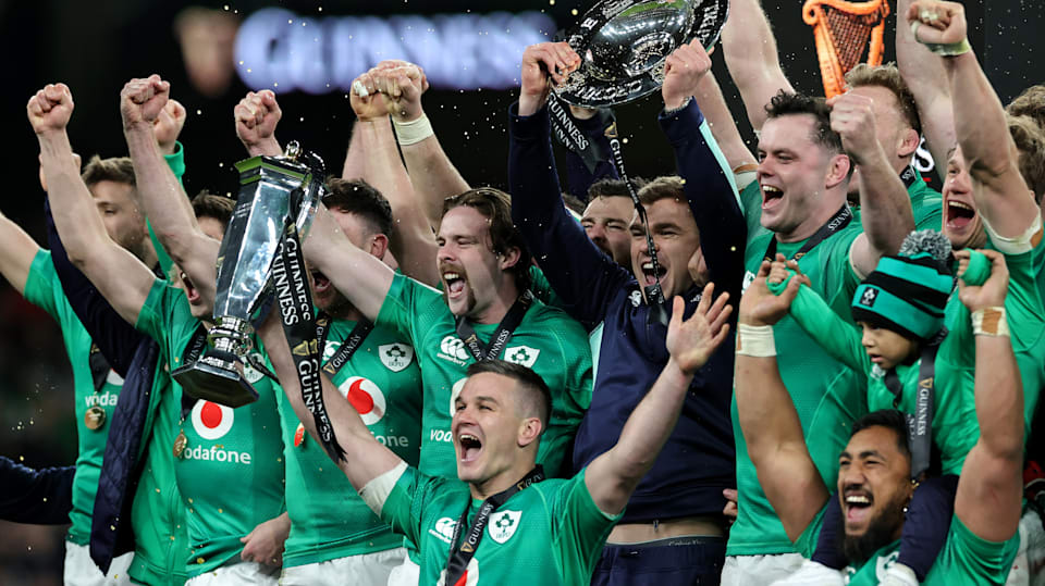 Ireland lifting the 2023 Six Nations trophy