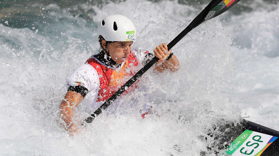 Maialen Chourraut of Spain competes during the Women's Kayak (K1) Semi-final on Day 6 of the Rio 2016 Olympics.