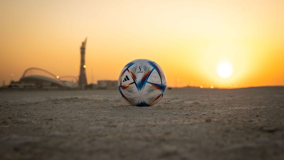 The official ball for the 16th soccer world cup lies on the pitch