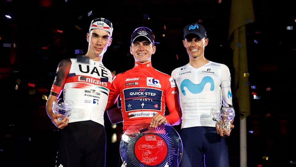 The podium of La Vuelta 2022 with Remco Evenepoel, Juan Ayuso and Enric Mas.