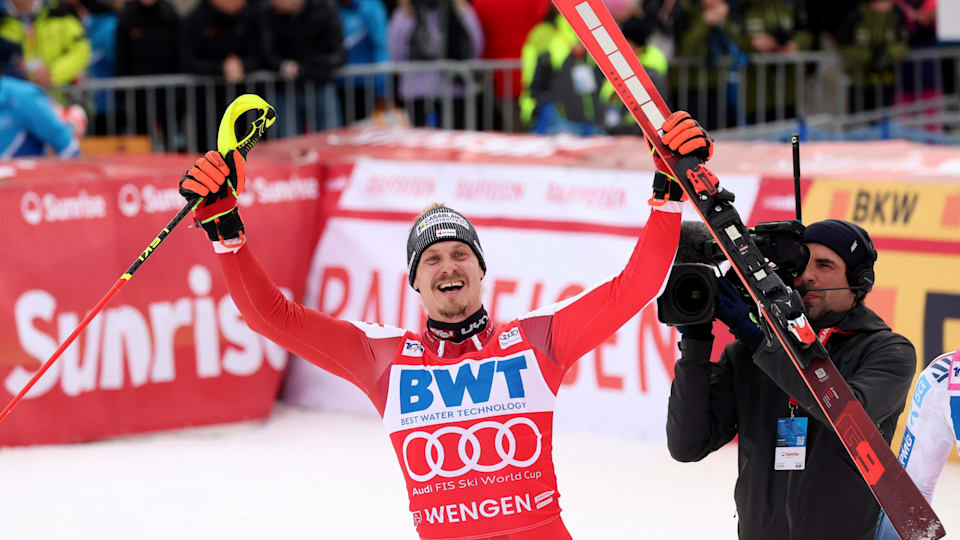 Alpine ski World Cup 23/24 Manuel Feller snatches third slalom win of