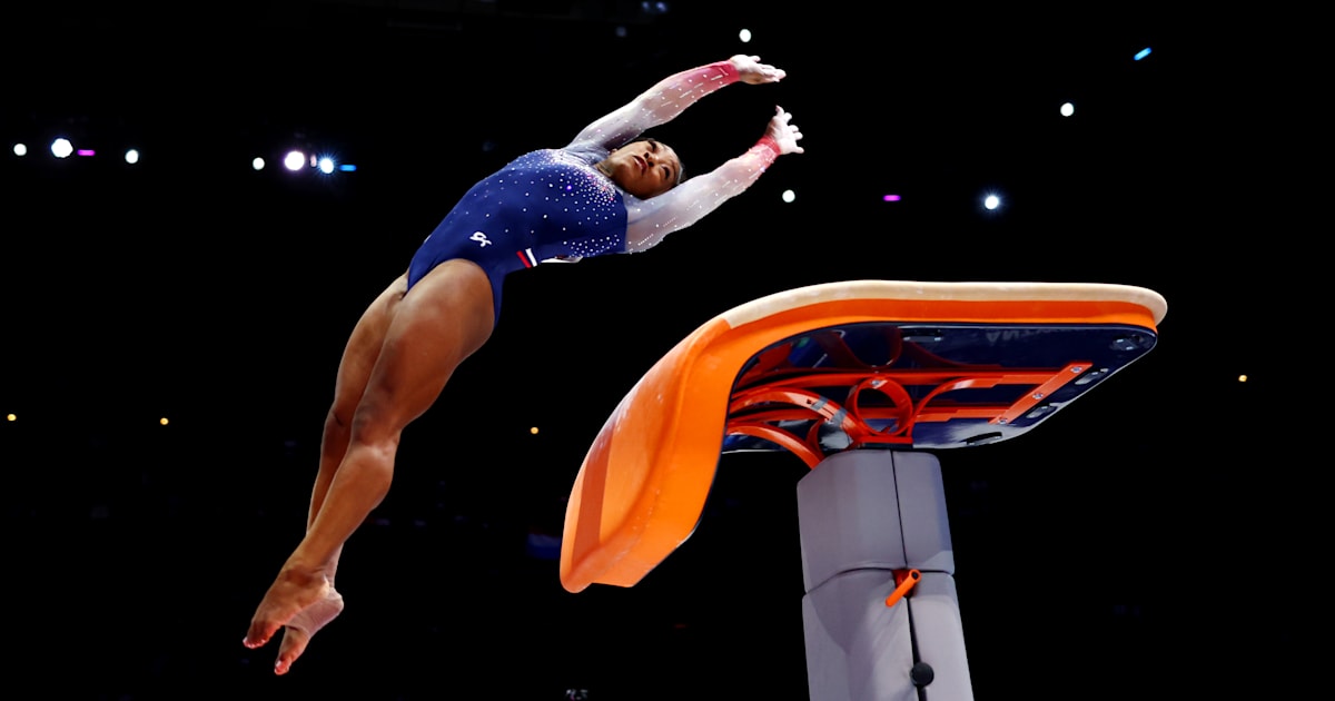Simone Biles clinches her thirty third World and Olympic medal as USA retains their seventh-straight title