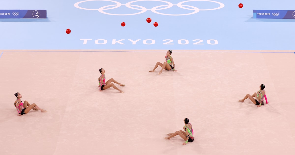 set of apparatus for rhythmic gymnastics in pink color ball, hoop