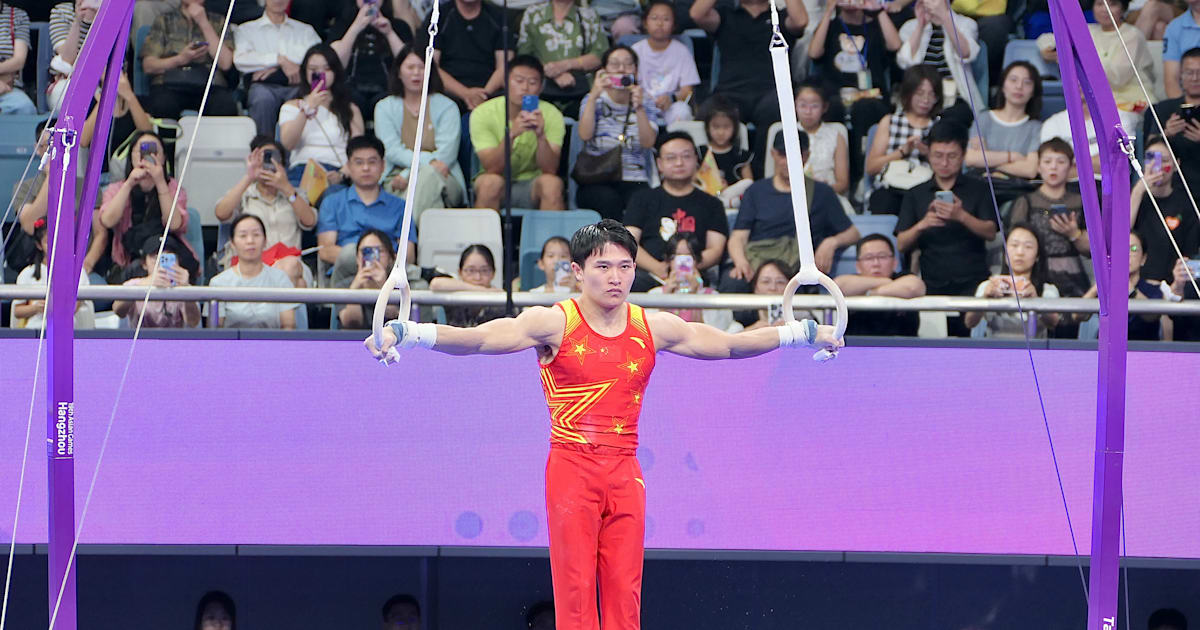 杭州亚运会体操单项决赛：兰星宇吊环摘金，张博恒男子自由操夺银