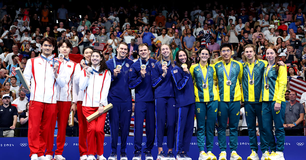 2024年巴黎奥运会游泳：美国打破男女混合4x100米混合泳接力世界纪录，中国夺银
