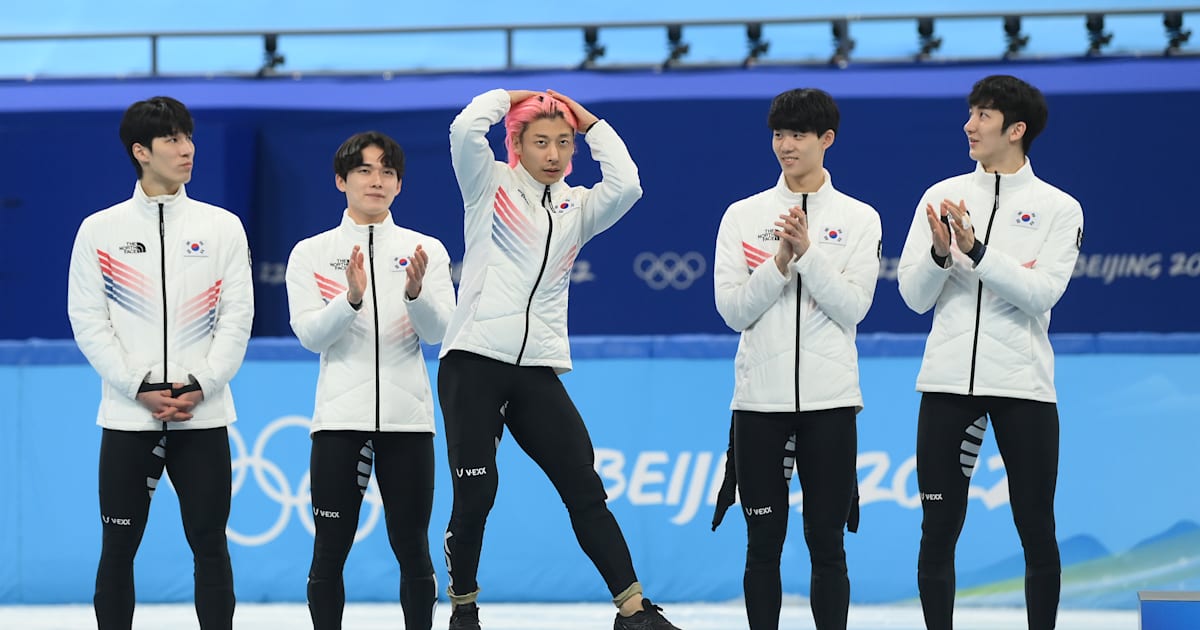 Kwak Yoongy's 'Dynamite' Dance during the 5000m relay victory ceremony