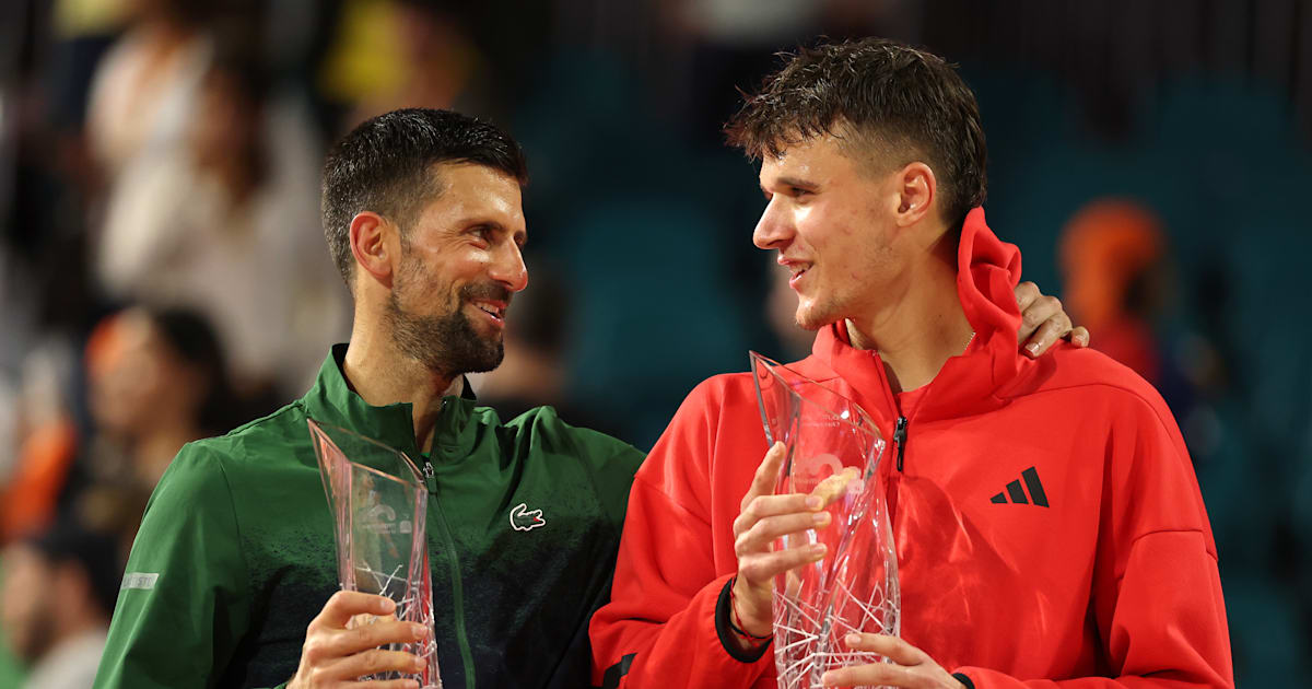 Mensik celebrating Miami Open win