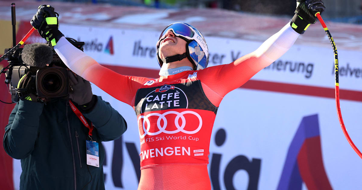 Alpine ski World Cup 23/24 Marco Odermatt wins Wengen classic downhill